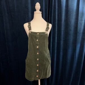 Green corduroy overall mini dress